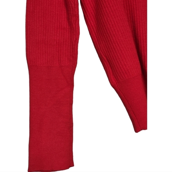 Elodie M Red Ribbed Faux Wrap Sweater V-Neck Long Sleeve Soft Office Knit NWT - Picture 11 of 13